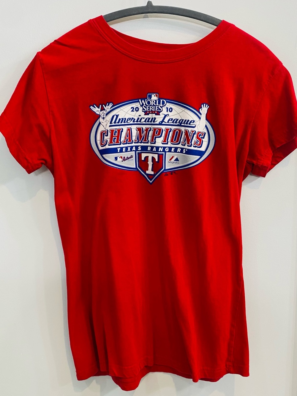 Majestic Red Texas Rangers "American League Champions" Short Sleeve Tee